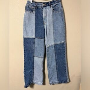 Wide leg patchwork high waisted denim jeans Ghanda Australia